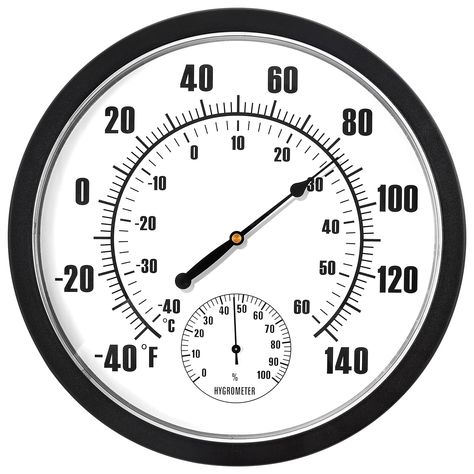 PRICES MAY VARY. Monitor Range: 10" outdoor thermometer with hygrometer is used for monitoring weather conditions. Temperature ranges from -40 to 60°C, -40 to 140°F, both Celsius and Fahrenheit are available, and humidity ranges from 0 to 100%RH Easy to Read: Large and clear acrylic meter surface display with bold black numbers and pointer inside is easy to read temperature and humidity values Durable Enclosure: The plastic enclosure of the outdoor wall thermometer is hard, durable and will not Room Thermometer, Outdoor Thermometer, Weather Instruments, Outdoor Living Decor, Patio Wall, Temperature Measurement, Weather Station, Hygrometer, Temperature And Humidity