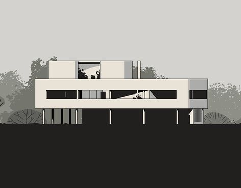 Villa Savoye on Behance Villa Savoye Elevation, Sloped Architecture, Sander Patelski, Robinhood App, Le Corbusier Architecture, Villa Savoye, Adobe Illustrator Graphic Design, Architecture Life, Art Furniture Design