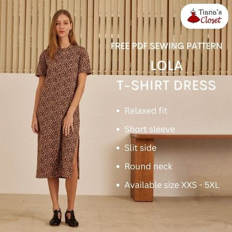 Lola t-shirt dress sewing pattern – Tiana's Closet T Shirt Dress Sewing Pattern, Tianas Closet, Paper To Print, New Dress Pattern, Dress Sewing Patterns Free, Creation Station, Flounce Hem Dress, Dress Layer, Save The Earth