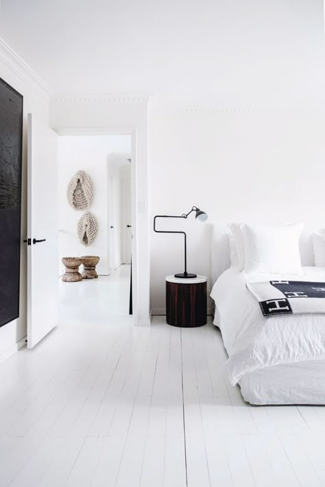 White Floor Bedroom, Wood Floors Bedroom, White Painted Wood Floors, Panel Flooring, Lovely Bedroom, Shoestring Budget, Bedroom Design Styles, Painted Wood Floors, White Wood Floors