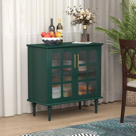 PRICES MAY VARY. Classy & Attractive Design -The buffet cabinet with storage features stylish lattice finish with fluted glass doors. The clever combination of retro and modern styles makes it perfect for various home styles. The carefully designed sturdy stand shows the stylish taste in the details. This accent cabinet is sure to receive so many compliments! Premium Workmanship - Our sideboard cabinet is made of high-quality MDF material, not cheap material, can protect your health to the great Entryway Green, Entryway Cabinet, Dining Room Entryway, Furniture Storage Cabinets, Vintage Credenza, Fluted Glass, Decorative Cabinet, Console Cabinet, Glass Cabinet Doors