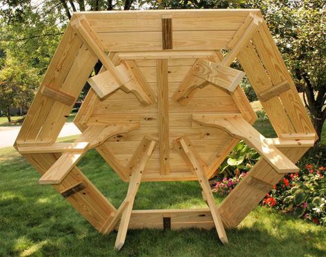 10 Best Free DIY Octagon Picnic Table Plans Octagon Picnic Table Plans, Garden Table Plans, Octagon Picnic Table, Round Picnic Table, Diy Desk Plans, Hexagonal Table, Picnic Table Plans, Wooden Garden Table, Woodworking Design