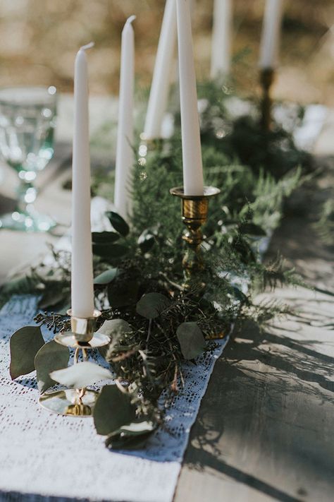 Folk_Indie_Woodland_Wedding_Cate_Ann_Photography_16 Glass Wear, Table Garland, Color Concept, Engine Room, Clean Green, Tuscan Wedding, Dusty Blue Weddings, Floral Inspiration, Wedding Table Decorations