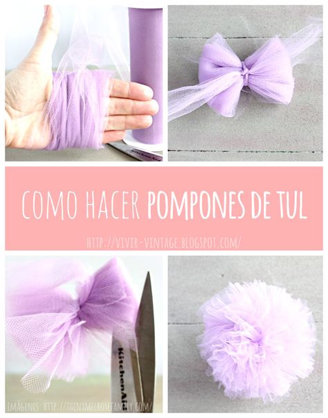 como hacer pompones de tul paso a paso Fitness Bedroom, Pompon Tulle, Tulle Pompoms, Tulle Crafts, Pom Pom Mobile, Tulle Poms, Diy Hack, Fleurs Diy, Pom Pom Crafts