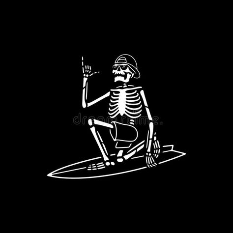 Surfing Skeleton Tattoo, Skeleton Shaka Tattoo, Skeleton Black And White, Skeleton Shaka, Shaka Tattoo, Surfing Skeleton, Middle Finger Wallpaper, Chaos Aesthetic, White Black Background