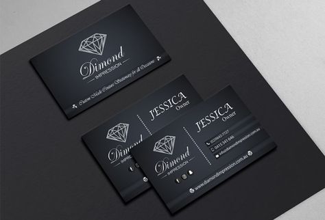 Design A Business Card For "Diamond Impression" Shop Owner. Diamond Business Card, Jewelry Business Card, Cute Business Cards, Company Business Cards, Visiting Card Design, Jewelry Logo, Elegant Business Cards, Cool Business Cards, Illustration Fashion Design