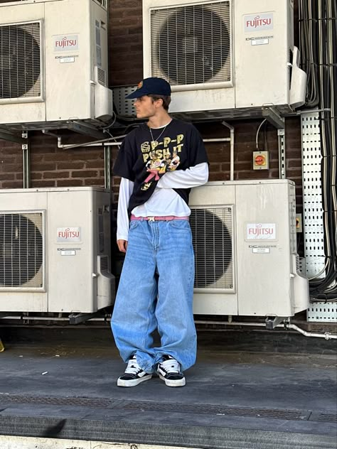 Baggy Jeans Outfit Men Streetwear, Y2k Fit Inspo Men, Baggy Tee Outfit Men, Skate Jeans Outfit, Skate Style Men, Skater Summer Outfits, Baggy Mens Fashion, Baggy Style Aesthetic, Y2k Aesthetic Men