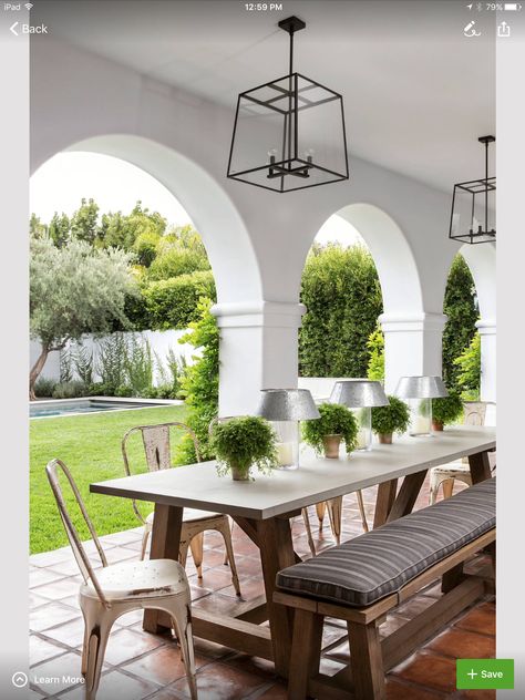 Patio Arches Spanish Style, Arched Outdoor Patio, Arched Patio Cover, Terracotta Outdoor Patio, Patio With Arches, Patio Archway, Patio Arch, Arched Patio, Terracotta Patio