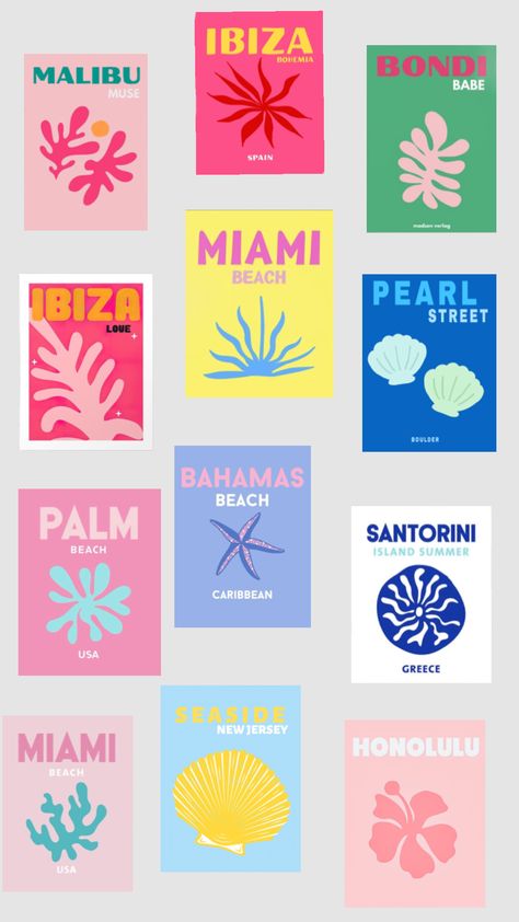 Preppy Art, Bahamas Beach, Bloxburg Decals Codes Aesthetic, Beach Room Decor, Picture Arrangements, Bloxburg Decals Codes, Preppy Beach, Pearl Beach, Summer Poster