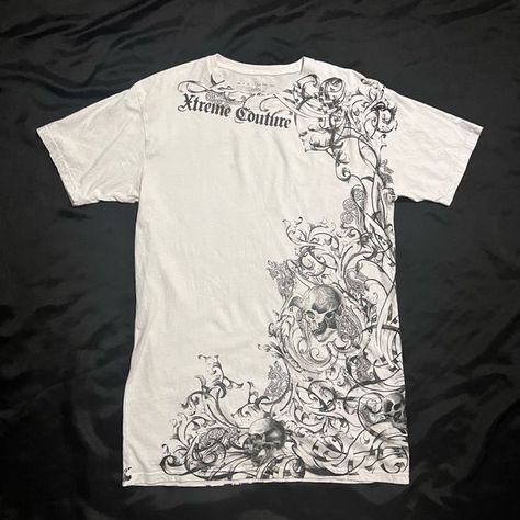 White Affliction Shirt, Affliction Design Graphics, Affliction Design, Affliction Tshirt, Baggy Tshirt, White Tee Men, Affliction Clothing, Affliction Shirts, Affliction Shirt