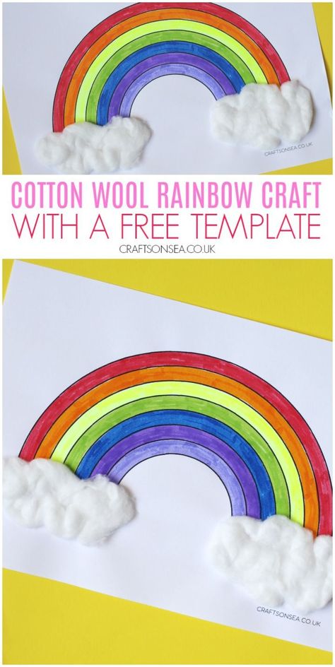 cotton wool rainbow craft with a free template #kidscrafts #rainbowcrafts Rainbow Crafts Preschool, Rainbow Crafts For Kids, Rainbow Paintings, Rainbow Template, Lego Print, Sun Crafts, Rainbow Craft, Weather Crafts, Rainbow Activities