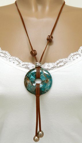 Jasper Donut Necklace Freshwater Pearl Brown Leather Cord Handmade | DoubleSJewelry - Jewelry on ArtFire: Washer Jewelry, Bead Necklaces, Homemade Jewelry, Silver Work, A Necklace, Diy Schmuck, Bijoux Diy, Hand Made Jewelry, Leather Necklace