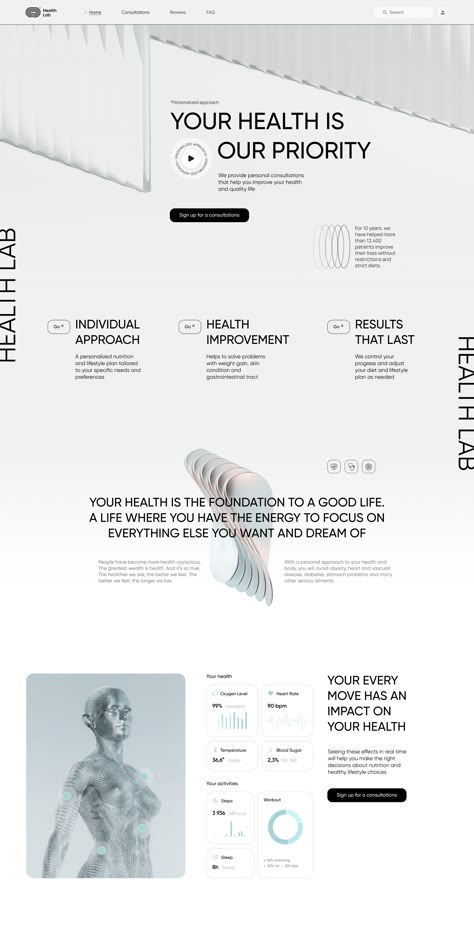 Health Lab - Innovative Lab Website by Awsmd on Dribbble Lab Website Design, Pharma Website Design, Innovative Website Design, Science Website Design, Medical Graphic Design, Health Website Design, Water Website, Single Page Website Design, Website Design Mobile