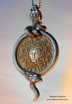 Medusa Pendant, Serpent Jewelry, Sapphire Eyes, Figural Jewelry, Weird Jewelry, Cosplay Jewelry, Celtic Dragon, Engraving Art, Snake Jewelry