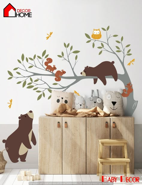 Baby Nursery Wall Decals, Nursery Mural, Room Wall Painting, Baby Room Wall, Dekorasi Kamar Tidur, Nursery Room Inspiration, Tree Wall Decal, Kids Wall Decals, Mural Ideas