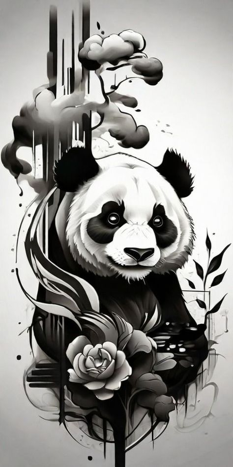 Panda Tattoo Design, Panda Bear Tattoos, Chest Tattoo Stencils, Blossom Tree Tattoo, Bear Tattoo Designs, Animal Tattoo Ideas, Bamboo Tattoo, Panda Tattoo, Bear Tattoos