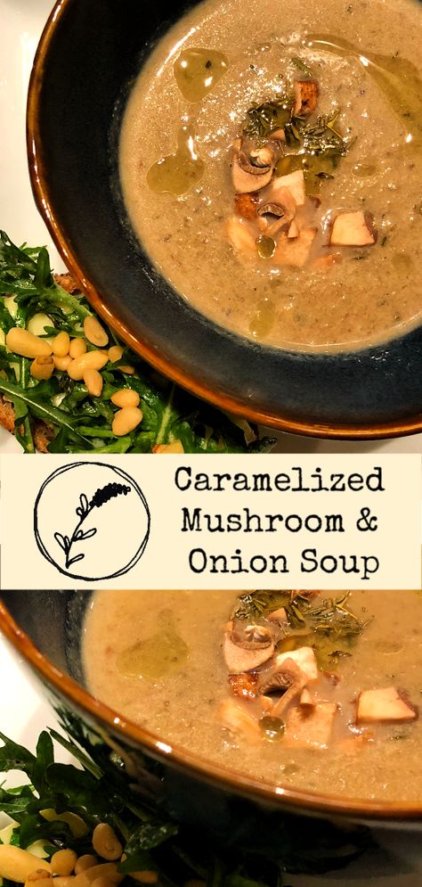 Creamy and filled with Caramelized mushrooms and onions, this soup smells and tastes decadent. Carmelized Onions And Mushrooms, Mushroom Onion Soup, Onion Mushroom Soup, How To Carmalize Onions, Caramelized Mushrooms, Wild Mushroom Soup, Mushrooms And Onions, Carmelized Onions, Kale Soup