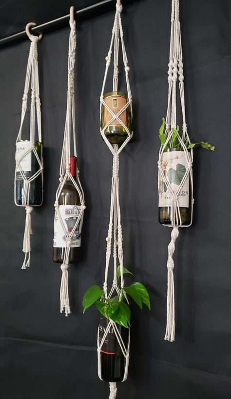 Macrame Wine Bottle Plant Hanger | Etsy Bottle Plant, Wine Bottle Planter, Plants In Bottles, Wine Cork Art, Wine Bottle Candles, Wine Craft, Macrame Wall Hanging Diy, Wine Bottle Art, Bottle Garden