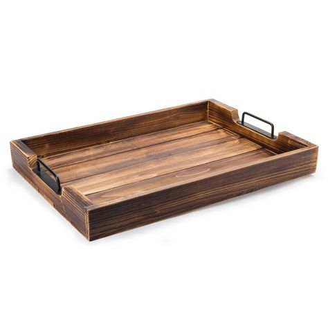 Outdoor Serving Tray, Pallet Wood Tray, End Tables For Living Room, Organizing Accessories, Wood Serving Trays, Torched Wood, Table Trays, Server Tray, Torch Wood