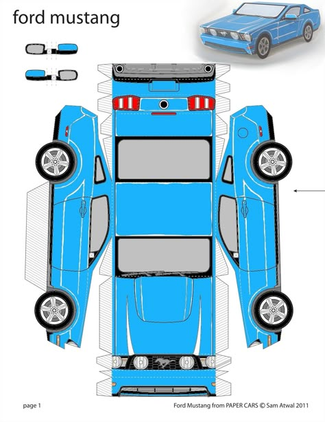 Mustang+Paper+Car+Template Car Cutout Template, Car Paper Template, Car Template Free Printable, Paper Craft Car, Car Cutout, 2011 Mustang, Paper Toy Car, Paper Crafts Printable, Car Template