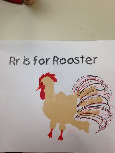 Handprint rooster Rooster Handprint Craft, R Handprint Craft, Chicken Handprint Art, Letter R Handprint Craft, Farm Handprint Art, Rooster Crafts For Kids, Cow Handprint Craft, Rooster Crafts Preschool, Farm Crafts For Infants