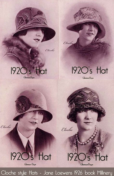 1920′s Cloche Hat Fashion – Matching a hat to your face.    Better known as Line harmony, in the old days of millinery shops, women didn’t walk out without a hat that exactly matched their own unique face shape. 1920s Womens Hats, Women Wearing Hats, Hat History, 1920s Hats, 1920s Hat, 1920 Fashion, Unique Faces, Roaring 20s, Cloche Hat