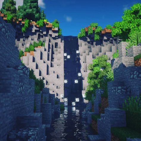 fWhip on Instagram: “My first ever attempt at building a water fall in Minecraft. I think it worked out pretty well! I still have plenty to learn on these and…” Minecraft Waterfall Ideas, Minecraft Waterfall, Minecraft Water House, Minecraft M, Minecraft Garden, Minecraft Statues, Bangunan Minecraft, Minecraft Cottage, Waterfall Design