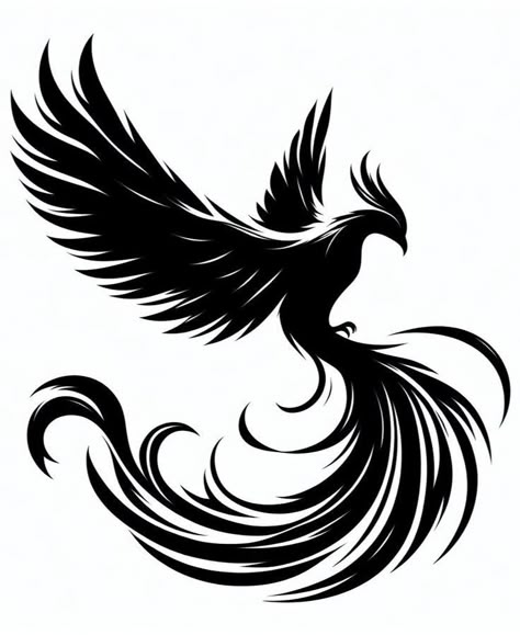 Phoenix Tattoo Black, Fenix Art, Phoenix Silhouette, Constellation Balance, Phoenix Vector, Phoenix Tattoo Ideas, Phoenix Drawing, Phoenix Bird Art, Small Dragon Tattoos