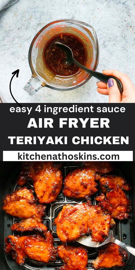 Air fryer Teriyaki Chicken is a terrific dinner, ready in under 30 minutes. Made with an easy homemade teriyaki sauce, it so much better than takeout! Chicken Thigh Teriyaki, Air Fryer Teriyaki Chicken, Teriyaki Chicken Thighs, Teriyaki Chicken Breast, Pollo Teriyaki, Baked Teriyaki Chicken, New Air Fryer Recipes, Easy Teriyaki Chicken, Teriyaki Recipe