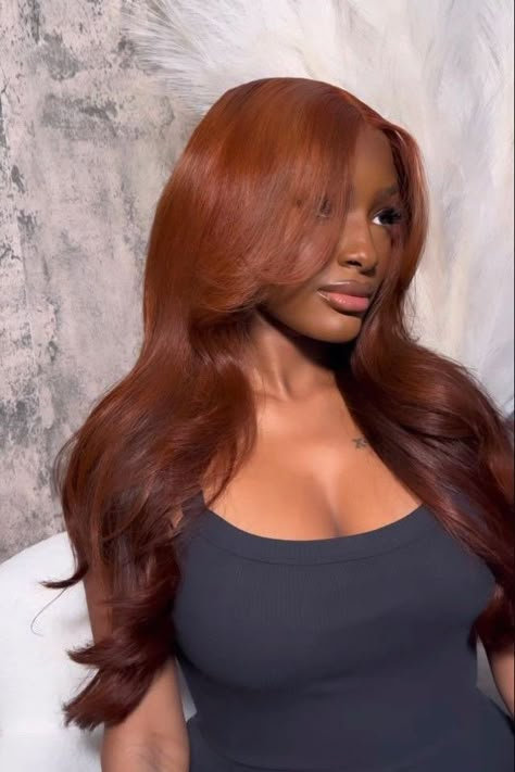 Dark Ginger Hair Tan Skin, Ginger Chocolate Hair, Cowboy Copper Black Woman, Cowboy Copper Hair Black Woman, Auburn Hair Color Black Women, Chestnut Copper Hair, Dye Hair Black Women, Red Brown Hair Black Women, Colored Wig Ideas