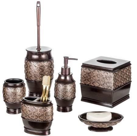 Creative Scents Dublin 6-Piece Bathroom Accessories Set, Includes Decorative Countertop Soap Dispenser, Soap Dish, Tumbler, Toothbrush Holder, Tissue Box Cover and Toilet Bowl Brush (Brown) Toilet Bowl Brush, Toilet Brushes And Holders, Bathroom Accessories Set, Decorative Soaps, Bathroom Decor Sets, Brown Bathroom, Bathroom Accessories Sets, Timeless Decor, Bath Accessories Set