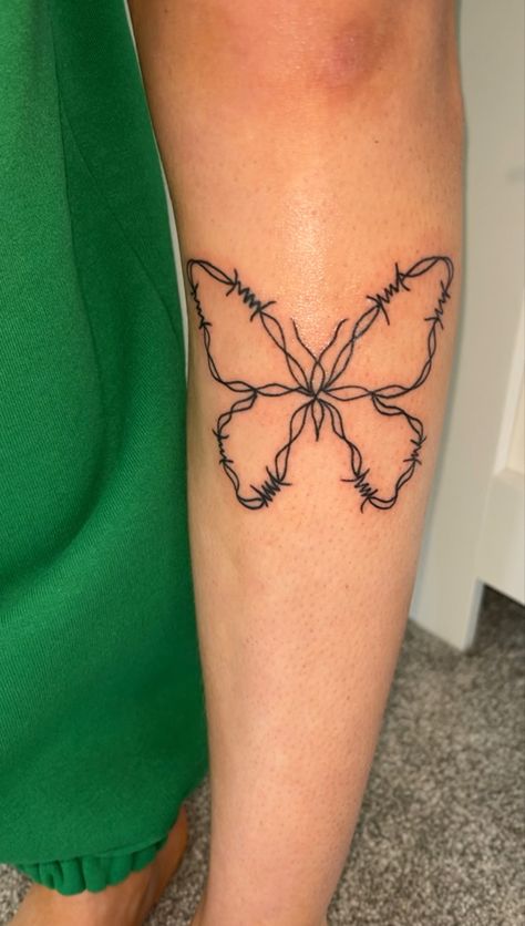 Cute Barbwire Tattoo, Barbwire Butterfly Tattoo, Forearm Tattoo Butterfly, Barb Wire Butterfly Tattoo, Barb Wire Butterfly, Barb Wire Tattoo For Women, Paramore Butterfly Tattoo, Barbed Wire Butterfly Tattoo, Wire Butterfly Tattoo