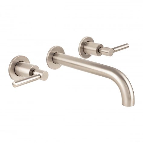 Delta Shower Fixtures, Brushed Nickel Shower Fixtures, Nickel Bathroom Fixtures, Bathroom Ensuite Ideas, Bathroom Fixtures Brushed Nickel, Brass Bathroom Hardware, Polished Nickel Bathroom, Nickel Bathroom, Brushed Nickel Bathroom