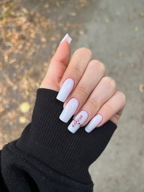 #y2k #pinkcore #whitenails #y2knails #crystals #naildesign #nailideas #baddie #freshnails #cross White Nails With Cross, Pink Cross Nails, Cross Nails, Pink Cross, White Cross, Nails Pink, White Crosses, False Nails, White Nails