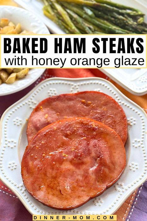 This easy baked ham steak recipe with a delicious brown sugar honey orange glaze is a complete sheet pan meal ready in 30 minutes. Baked Ham Steak, Easy Baked Ham, Glaze Ham, Ham Steak Glaze, Ham Steak Recipes, Ham Steak, Whole Ham, Honey Glazed Ham, Ham Steaks