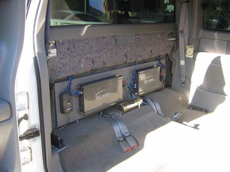 ec amp rack behind seat and seat lift - Chevy Truck Forum | GMC Truck Forum - GmFullsize.com Truck Stereo Systems, Truck Audio System, Diy Car Audio, Truck Speakers, Stereo Idea, Truck Stereo, Truck Audio, Subwoofer Wiring, Car Audio Fabrication