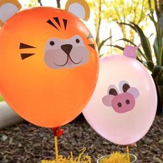 Skip traditional Mylar birthday balloons and print cute and inexpensive animal balloon decals instead! - Everyday Dishes & DIY Farm Animal Crafts, Angry Birds Party, Bird Party, Balloon Crafts, Everyday Dishes, Safari Party, Family Crafts, Balloon Animals, Mylar Balloons