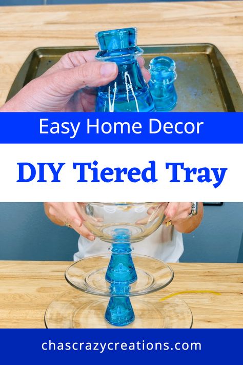 easy home deocr diy tiered tray Diy Tiered Tray How To Make, Tiered Tray Crafts, Two Tier Tray Decor, Diy Tiered Tray Decor, Tiered Tray Decor Ideas, Diy Tiered Tray, Tray Decor Ideas, Diy Counter, Craft Challenge