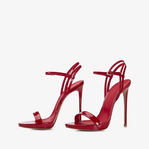 Women's Patent Leather Strappy High Heel Platform Sandals in Red Chic Red Heels With Glossy Finish, Elegant High Heel Sandals With Glossy Finish, Red Glossy Heels For Party, Elegant Glossy Sandals For Party, Red Glossy Finish Heels For Party, Red Glossy Party Heels, Elegant Glossy Finish Summer Heels, Elegant Open Heel Glossy Heels, Elegant Glossy Open-back Heels