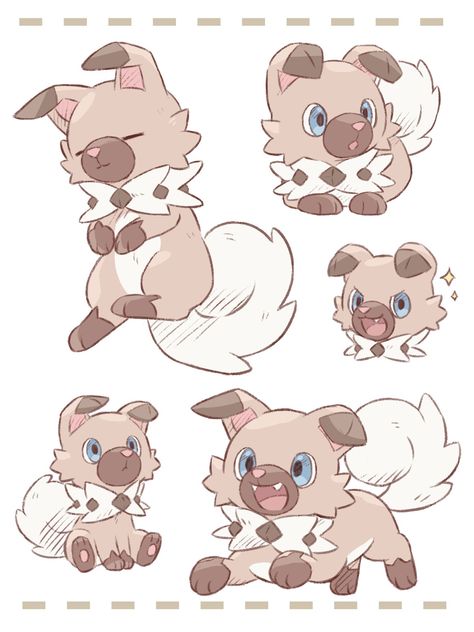 Pokemon Art Reference, Dog Pokemon Art, Rockruff Pokemon Art, Pokemon Doodles Easy, Cute Pokémon Drawing, Stufful Pokemon Art, Pokemon Oc Art, Rockruff Pfp, Rockruff Art