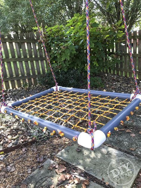 DIY Platform Swing Tutorial - The DIY Village Outdoor Swings, Snap Dragon, Diy Swing, Play Area Backyard, Diy Hammock, Outdoor Play Areas, Pvc Projects, Diy Playground, Play Ground