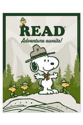 Camp Snoopy READ Poster Snoopy Classroom, Read Poster, Bookmark Images, Camping Coloring Pages, Thanksgiving Cartoon, Peanut Baby Shower, Camp Snoopy, Dog Man, Evil Cat