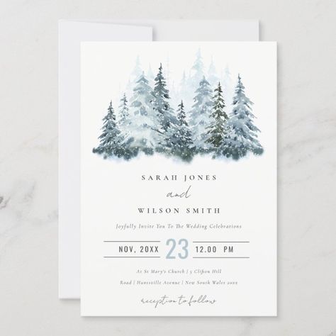 Elegant Watercolor Snow Winter Forest Pine Wedding Invitation - tap/click to personalize and buy #Invitation #snow #pine #trees, #winter #forest, Winter Wedding Invites, Snow Pine Trees, Watercolor Snow, Pine Wedding, Watercolor Winter, Elegant Watercolor, Winter Forest, Snow Winter, Pine Trees