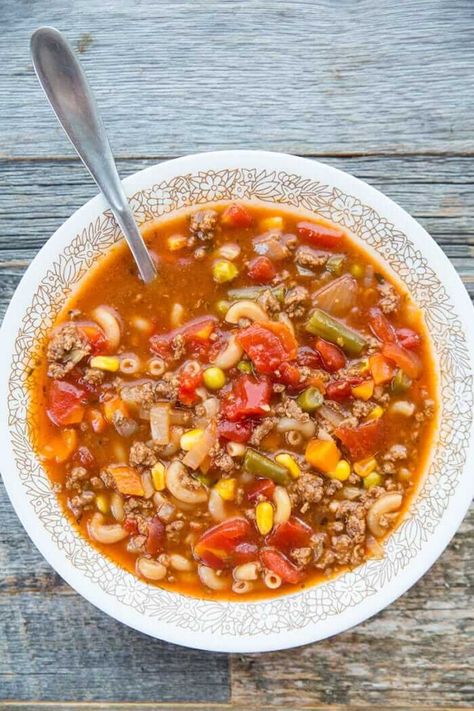 Hamburger Soup With Macaroni, Soup With Macaroni, Macaroni Hamburger, Soup Prep, Hamburger Macaroni, Slow Cooker Macaroni, Lentil Potato Soup, Macaroni Soup, Steak And Ale