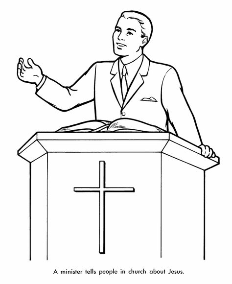 Lesson 3 & 4: Worship bulletin board - preaching Preacher Drawing, Church Coloring Pages, Awana Cubbies, Sunday School Printables, Pastor Appreciation Month, Bible Study Materials, Creative Bible, Pastor Appreciation, Pastors Appreciation