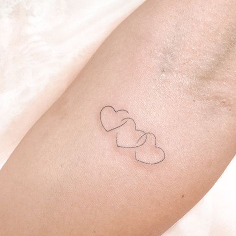 3 Connecting Hearts Tattoo, 3 Intertwined Hearts Tattoo, Three Connected Hearts Tattoo, Connected Heart Tattoo, Horizontal Hearts Tattoo, Joined Hearts Tattoo, Three Interlocking Hearts Tattoo, 3 Love Heart Tattoo, Mum And 2 Daughters Tattoo