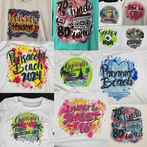 Custom Airbrush T-shirt Designs, 90's Style Fun Vibrant Shirts, A Throwback to the Old School Retro Vibes for a Vintage Tee Airbrush Tshirt Ideas, Airbrush Design, Retro Graffiti, Airbrush Shirts, Airbrush T Shirts, Airbrush Designs, Custom Airbrushing, Flats Outfit, Graffiti Designs