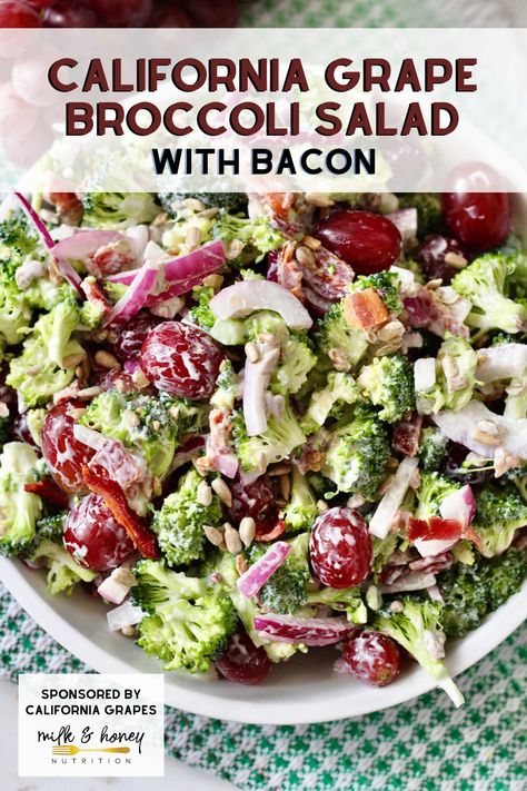 California Grape Broccoli Salad with Bacon and Sunflower Seeds California Grape Broccoli Salad with Bacon and Sunflower Seeds is the delicious, blood sugar friendly, salty sweet combo you’re looking for. Broccoli Grape Salad Recipes, Broccoli Salad With Grapes, Grapes Salad, Broccoli Grape Salad, Broccoli Salad With Bacon, Grape Salad Recipe, Peanut Salad, Broccoli Salad Bacon, Broccoli Salad Recipe