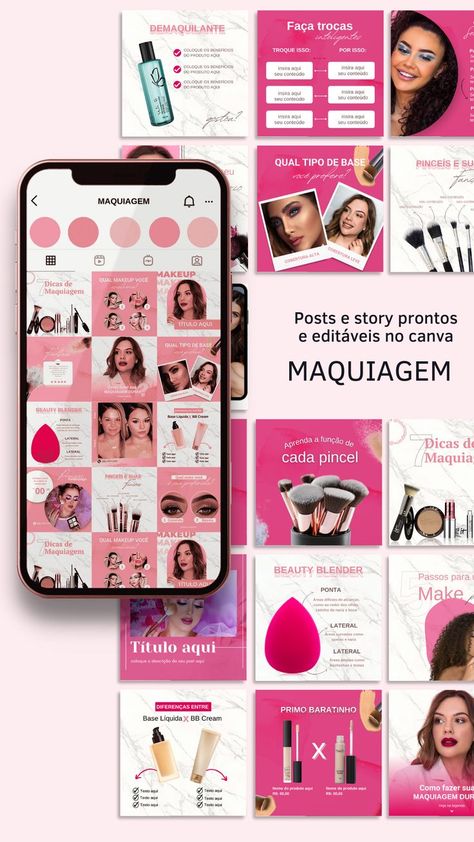 pack maquiagem/pack canva maquiagem/canva maquiadora / templates instagram / templates maquiadora / templates maquiagem / templates maquiagem instagram / templates maquiagem feed / pack canva / pack canva templates / pack maquiadora / artes para maquiadora Free Business Logo, About Me Template, Pack Instagram, Instagram Canva, Templates Instagram, Story Templates, Beauty Blender, Instagram Story Template, Story Instagram