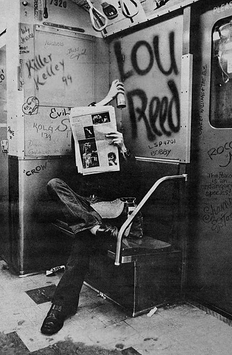 Thanks, Lou Reed r.i.p. Lou Reed, Black And White Photograph, Newspaper, A Man, Graffiti, Black And White, Reading, Wall, White